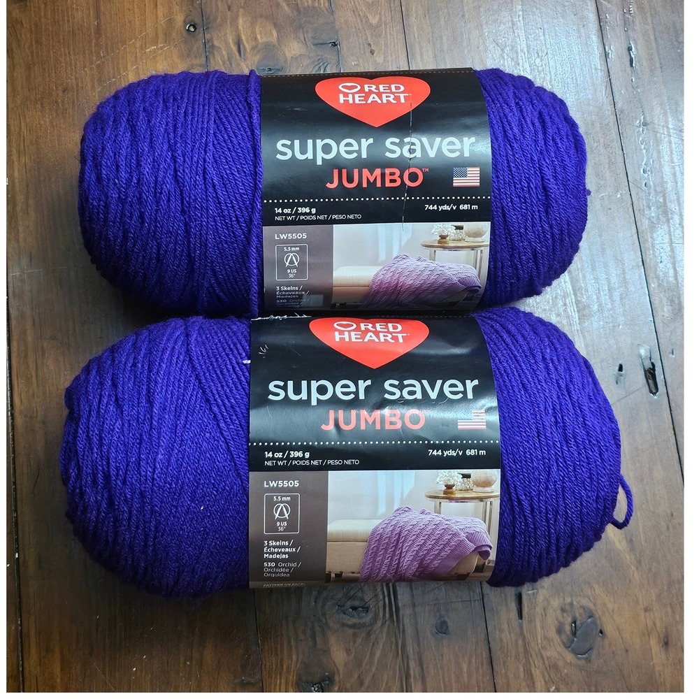 Red Heart Super Saver Jumbo Yarn 2 Skeins Orchid 530 Purple 14oz 744yd Each